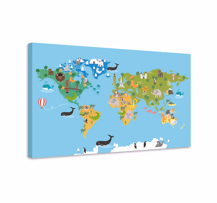 Weltkarte Leinwand Cartoon-tiere - TenStickers