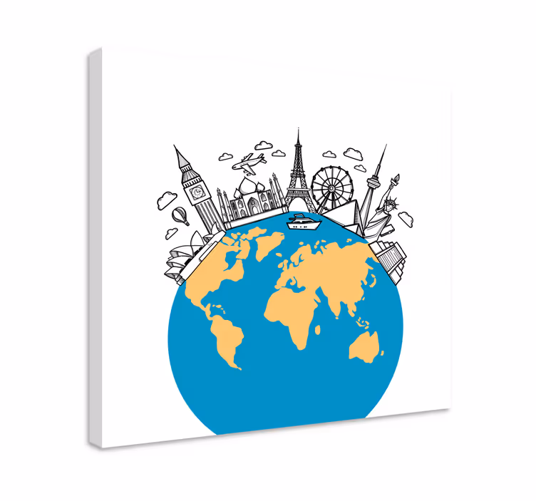 Weltkarte Leinwand Wahrzeichen symbole - TenStickers