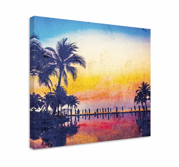 Wandbilder landschaft mit silhouettierten palmenreflexionen - TenStickers
