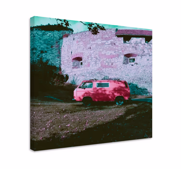 Leinwandbild vintage pink van - TenStickers