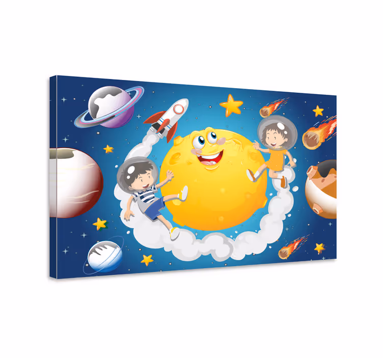 Leinwandbild Kinder Cartoon-kinder, die im weltraum spielen - TenStickers