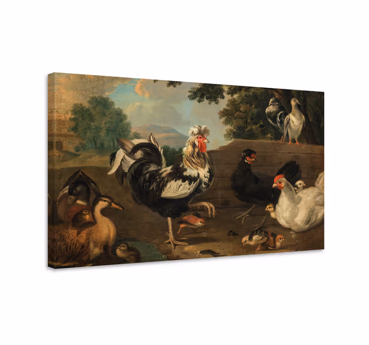 Leinwandbild Vogel Hahn- und hühnerfamilie auf der wiese - TenStickers
