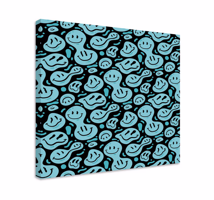 Leinwandbild Schwarz-blaue Smileys verzerrt - TenStickers