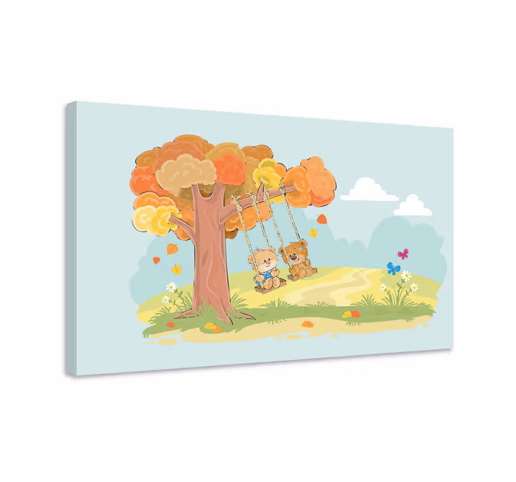 Leinwandbild Kinder Teddybären im wald - TenStickers