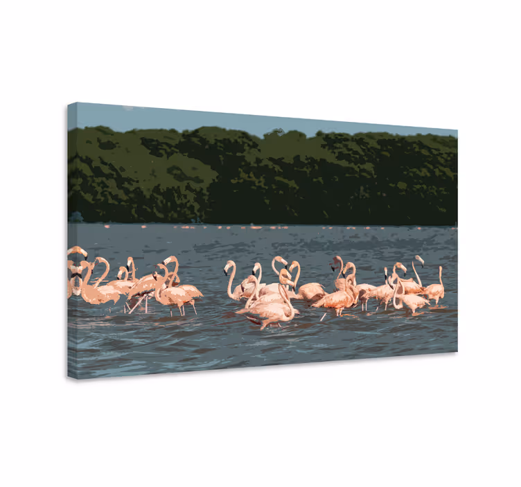 Leinwandbild vogel flamingo schwarmformation - TenStickers