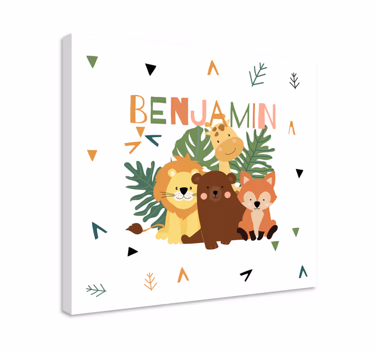 Wandbild Tier Süße wilde tiere mit blättern - TenStickers