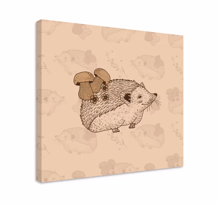 Wandbild Tier beiger igel mit pilzen - TenStickers