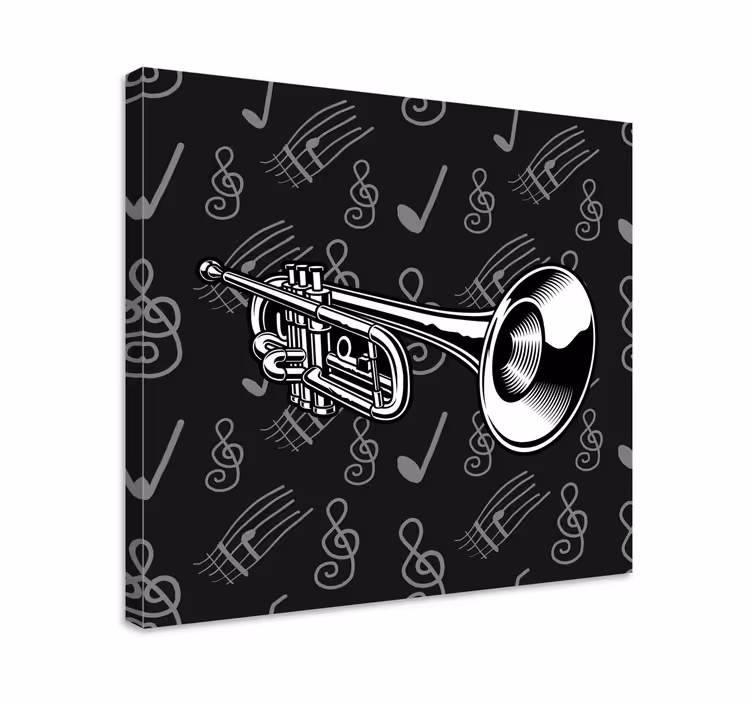 Wandbild Musik Schwarz-weiß-trompetenillustration - TenStickers
