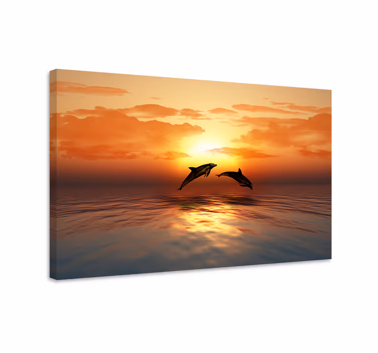 Wandbilder Landschaft Delphine springen am abend - TenStickers