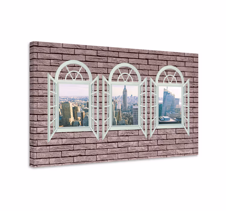 Leinwandbild Backsteinmauer mit fenster nach new york - TenStickers