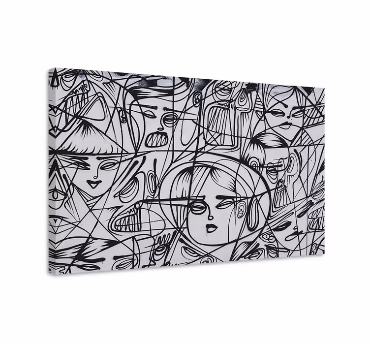 Kunst auf Leinwand Schwarz-weiße abstrakte gesichter - TenStickers