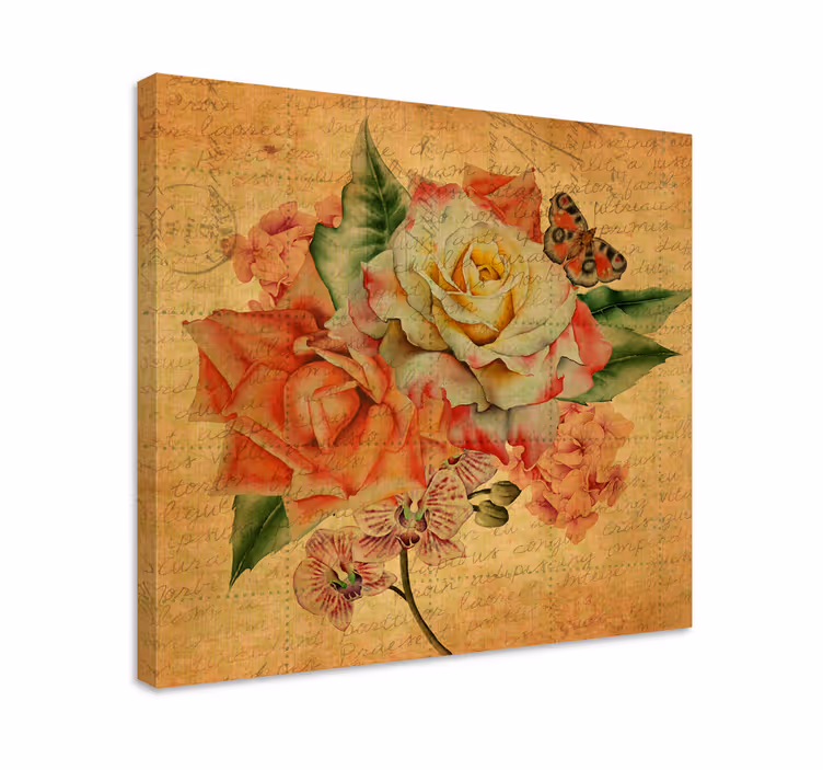 Leinwandbild rosen und schmetterling - TenStickers