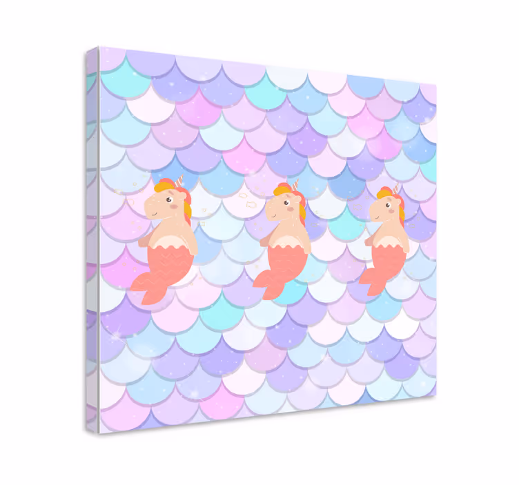 Leinwandbild Kinder Einhornsirenen mit fischschuppen - TenStickers