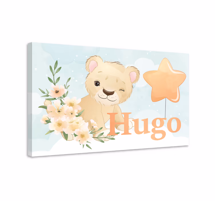 Leinwandbild Babys Süßer löwe für jungen mit Namen - TenStickers