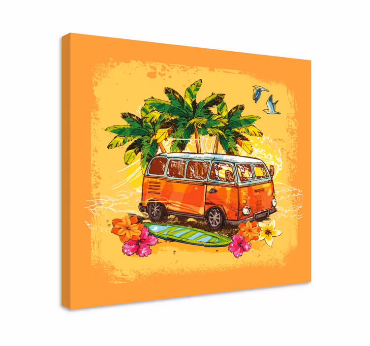 Wandbilder Vintage Bunte hippie-wohnwagen-palmen - TenStickers