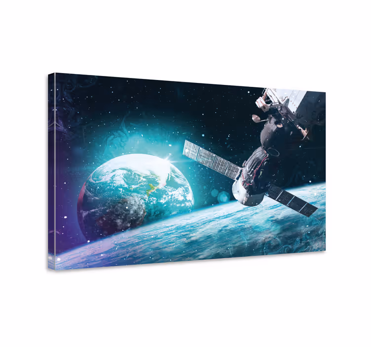 Weltkarte leinwand mit weltraum-erkundungsszene - TenStickers