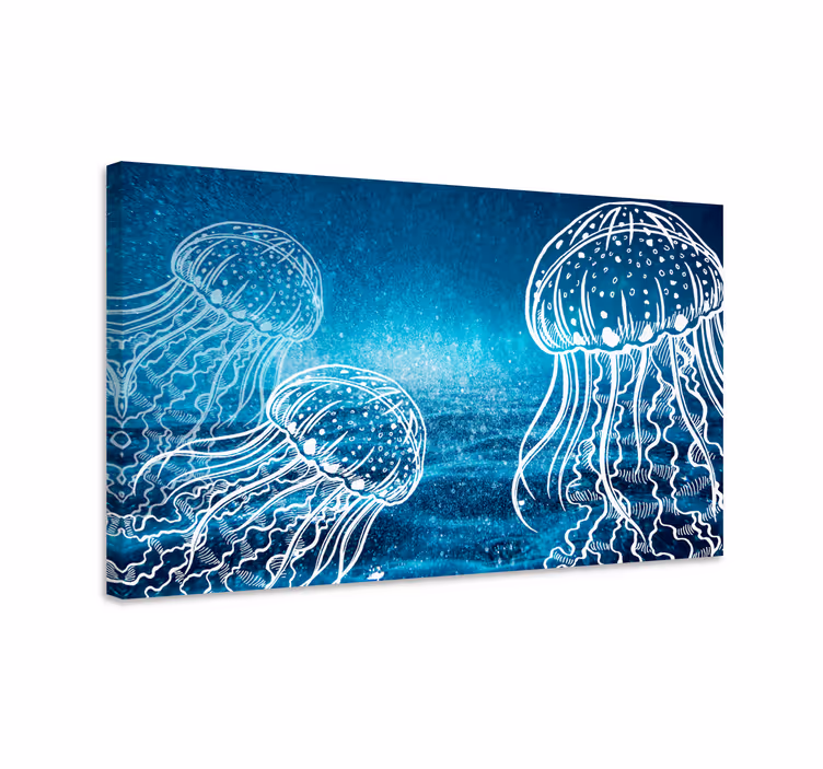 Wandbild Schlafzimmer Blaue und weiße quallen meeresbewohner - TenStickers