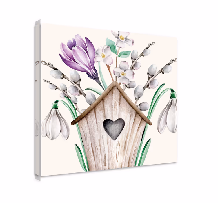 Leinwandbild vogelhaus blumenarrangement - TenStickers