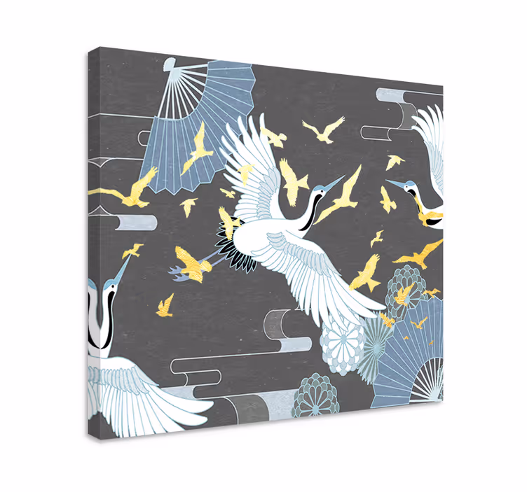 Leinwandbild oriental eleganter flug der kraniche - TenStickers