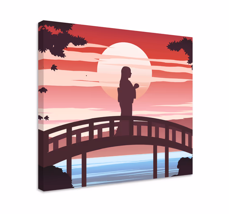 Leinwandbild abstrakt silhouette auf brücke - TenStickers