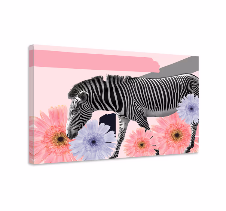 Wandbild tier zebra zwischen blumen - TenStickers
