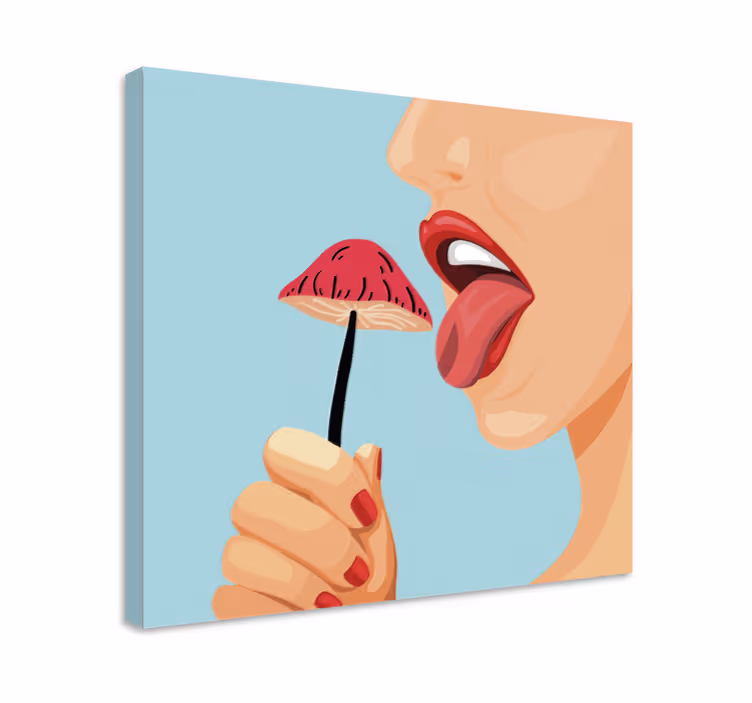 Wandbilder modern Mädchen leckt einen pilz künstlerisches Design - TenStickers