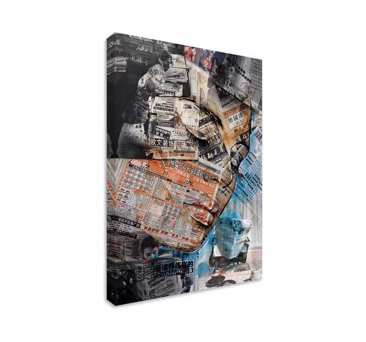Kunst auf Leinwand Frauengesicht auf zeitungen - TenStickers