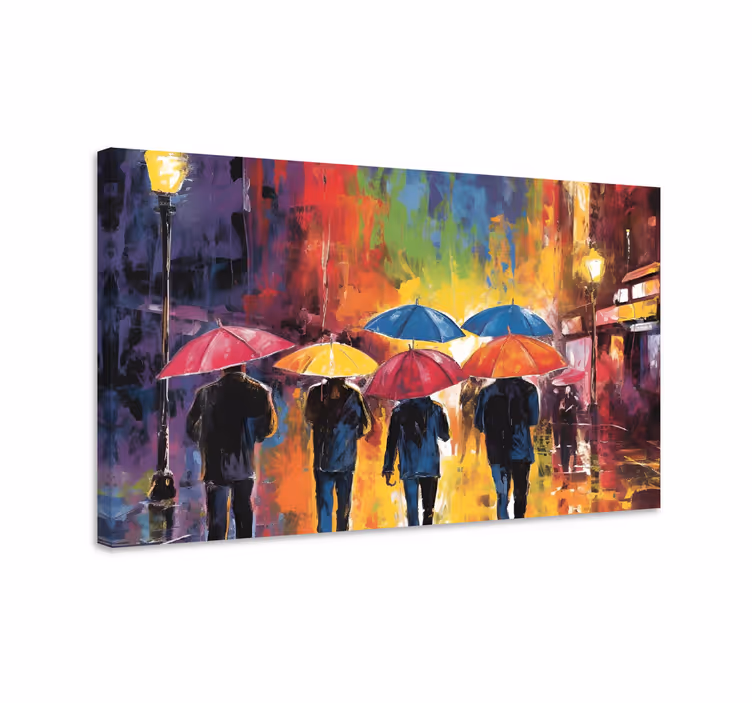 Leinwandbild Menschen regenschirme malerei - TenStickers