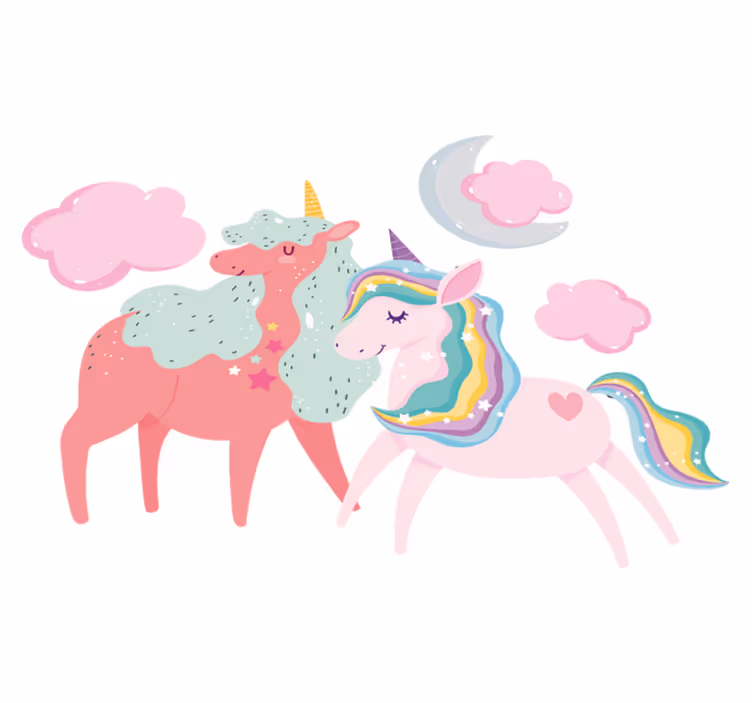 Vinyl teppich tiere kleines einhorn mit stute - TenStickers