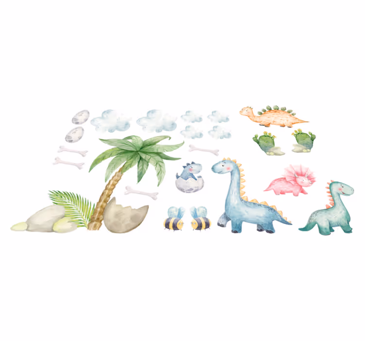 Vinyl teppich tiere mit süßen aquarell-dinosauriern - TenStickers