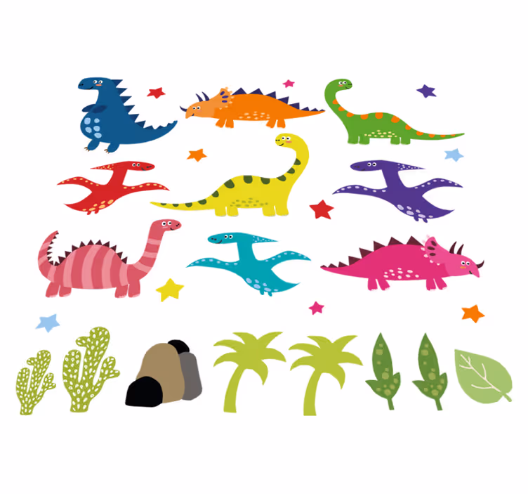 Vinyl teppich tiere nordische bunte dinosaurier set - TenStickers