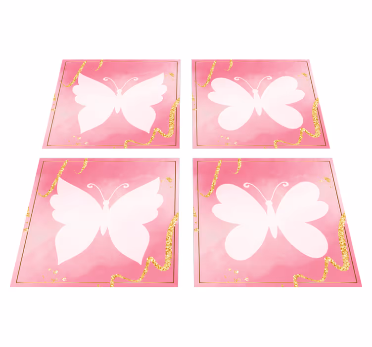 Vinyl teppich tiere mit rosa schmetterlingen - TenStickers