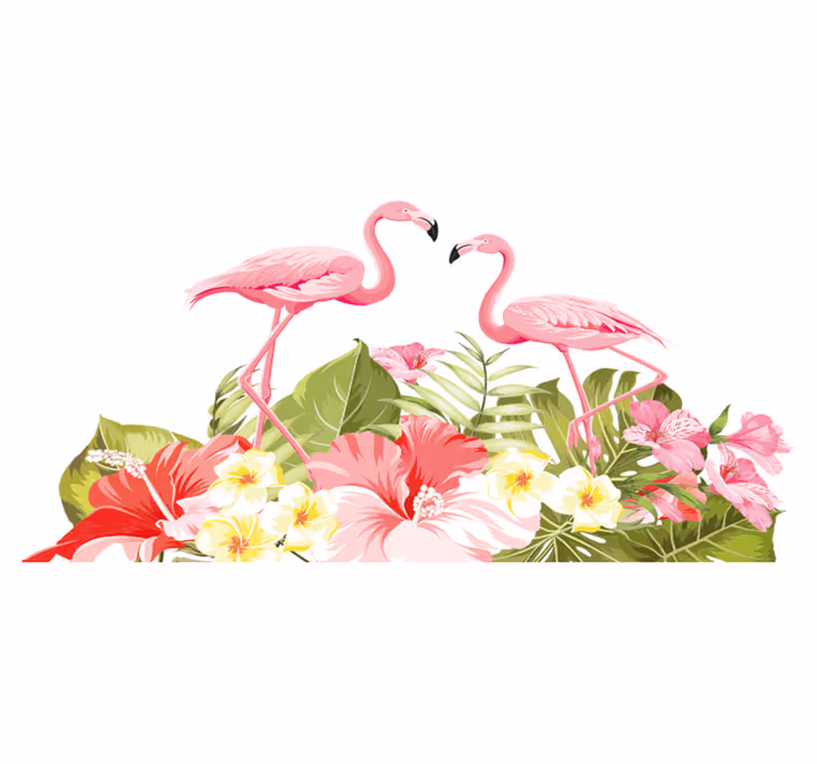 Vinyl teppich tiere mit tropischem blumenflamingo - TenStickers