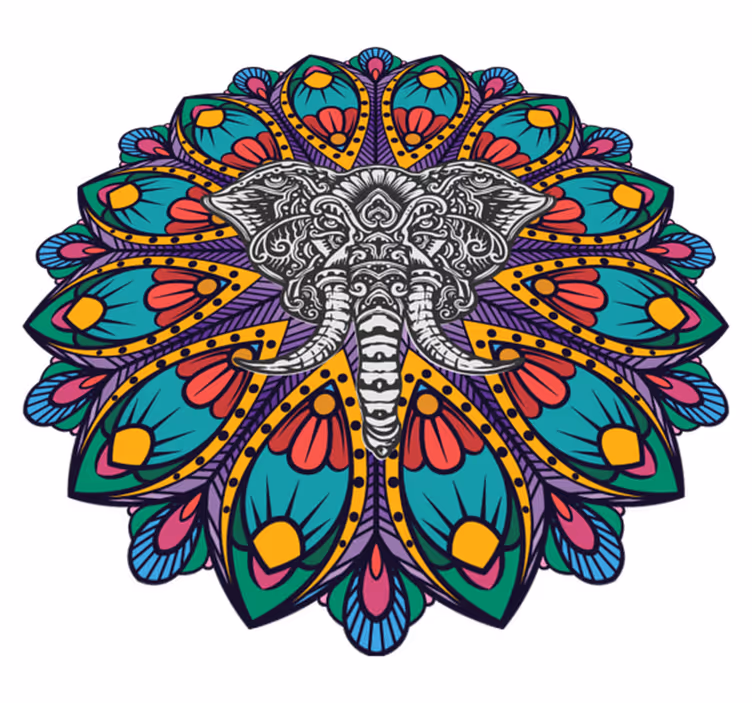Vinyl teppich tiere mit buntem elefanten mandala - TenStickers