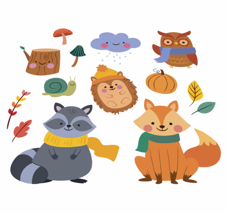 Vinyl teppich tiere mit herbstblumen und tieren - TenStickers