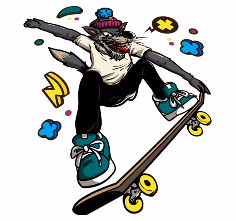 Vinyl teppich tiere wolf auf skateboard - TenStickers