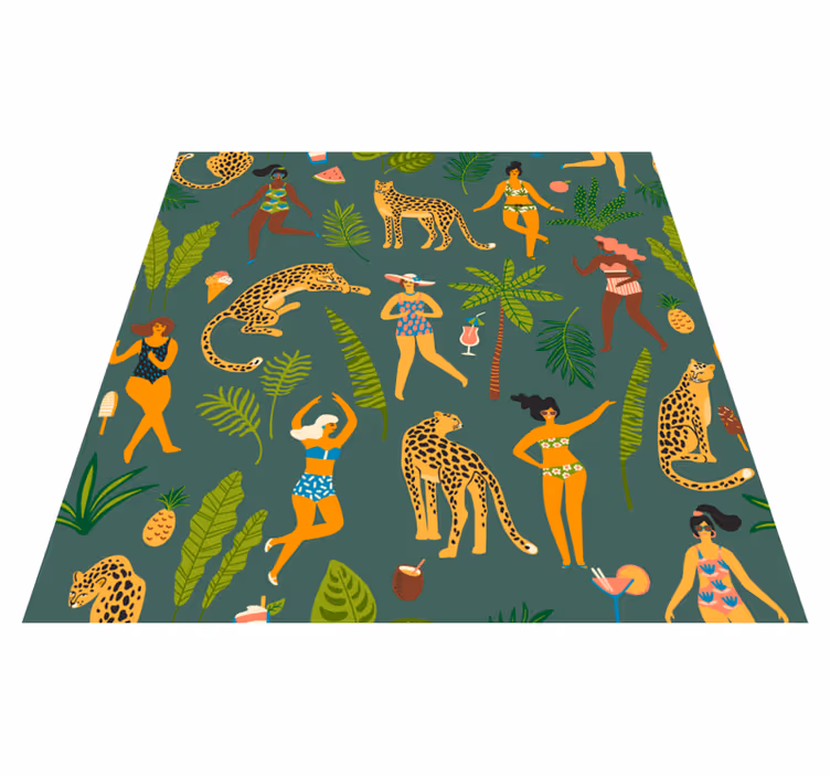 Vinyl teppich tiere mit frauen und leopardenmuster - TenStickers