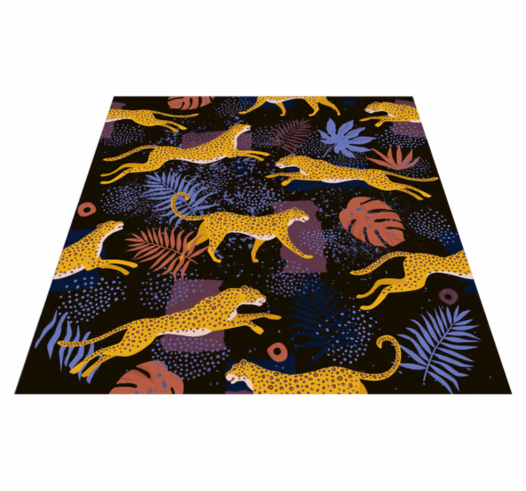 Vinyl teppich tiere mit tropischen blättern und leoparden - TenStickers