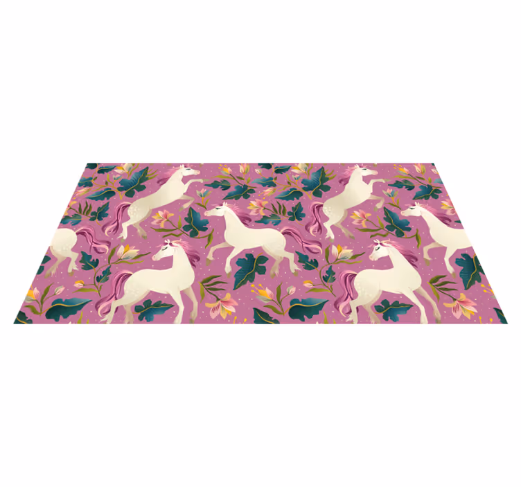 Vinyl teppich tiere im pinken blumenpferd design - TenStickers