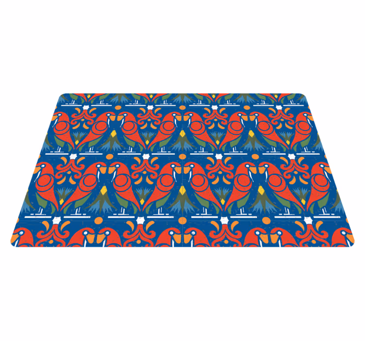 Vinyl teppich tiere florales design auf blauem hintergrund - TenStickers