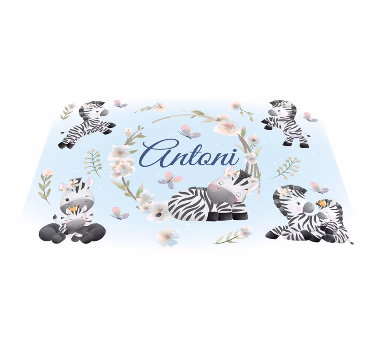 Vinyl teppich tiere mit babyzebras und namen - TenStickers