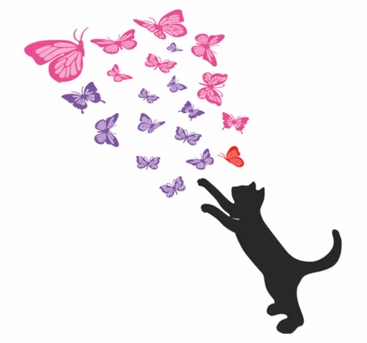 Vinyl teppich tiere verspielte katze schmetterlinge - TenStickers
