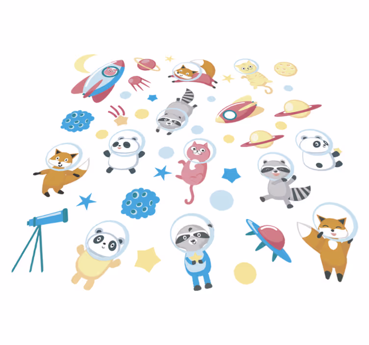 Vinyl teppich tiere mit süßen tierastronauten - TenStickers