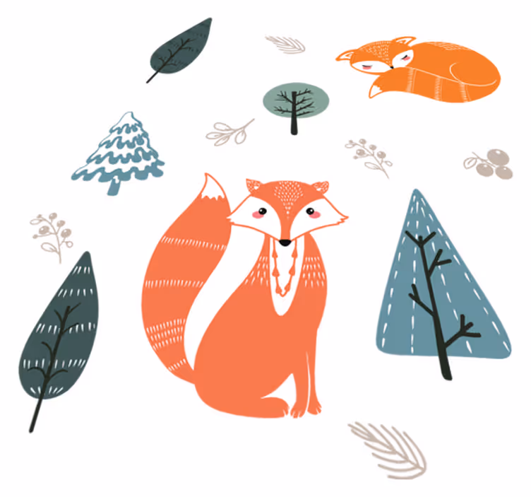 Vinyl teppich tiere mit verspieltem fuchsdesign - TenStickers