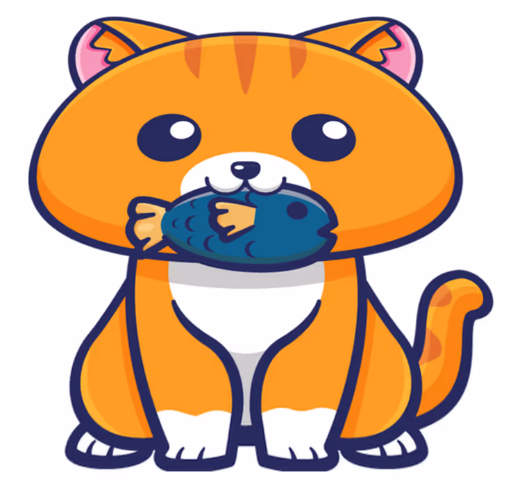 Vinyl teppich tiere niedliche katze mit fisch - TenStickers
