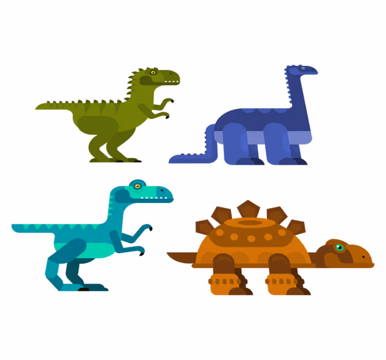 Vinyl teppich tiere bunte bewegliche dinosaurier - TenStickers