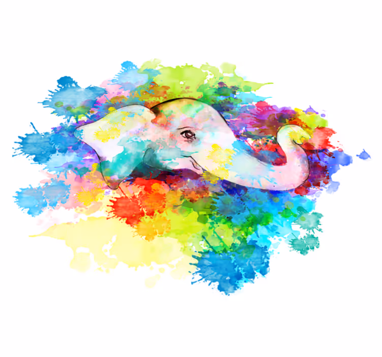 Vinyl teppich tiere bunter elefantenspritzer - TenStickers