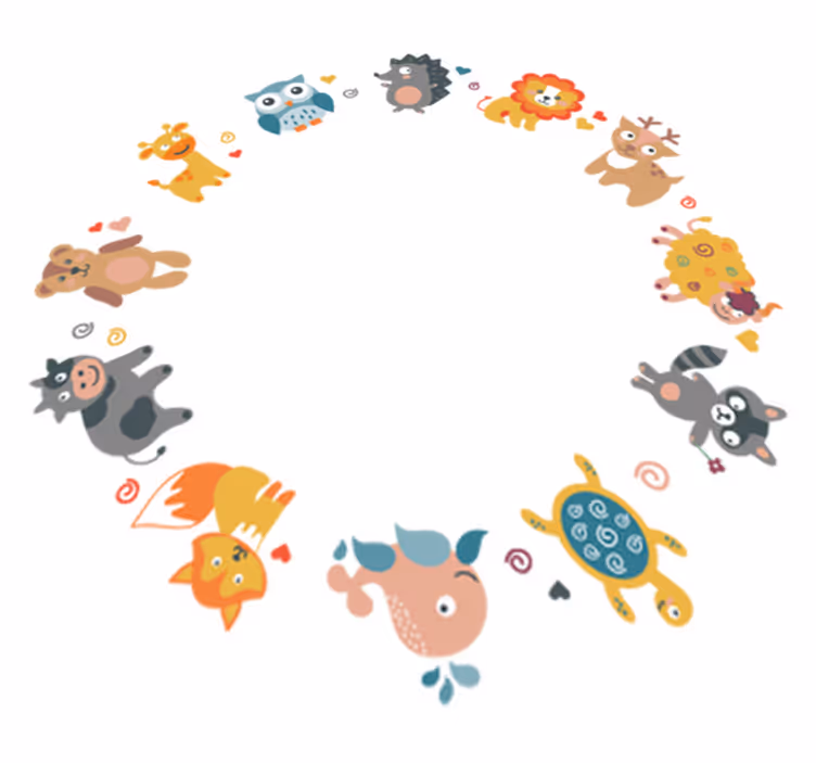 Vinyl teppich tiere mit baby tieren im kreis - TenStickers