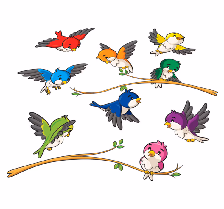 Vinyl teppich tiere bunte kleine vögel - TenStickers