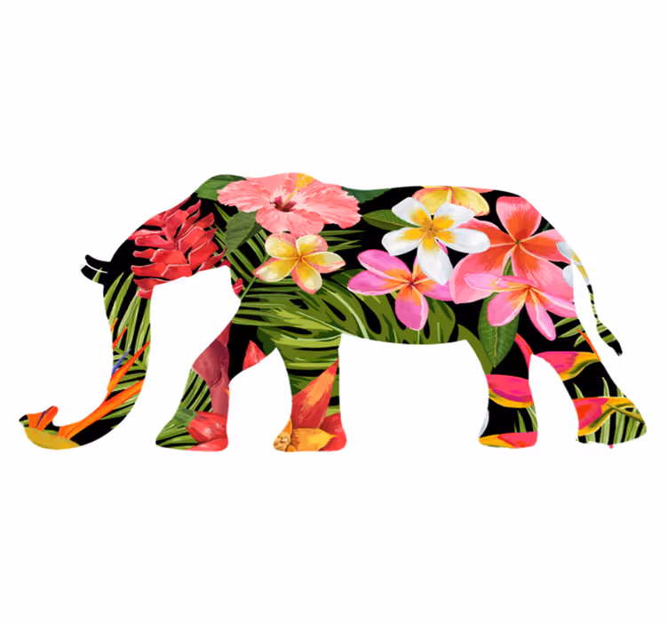 Vinyl teppich tiere florale elefanten silhouette - TenStickers